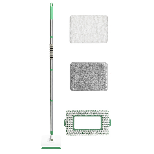 DALIPER 2-in-1 Skirting Board Cleaner Mop with 139cm Long Handle – Wall & Baseboard Cleaning Tool with 4 Reusable Pads and Scrubber Brush