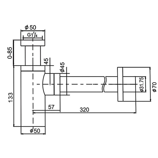 Solid Brass Round Bottle Trap - Black