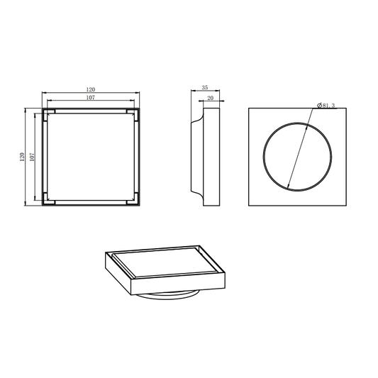 Stainless Steel Tile Insert Drain 120x120mm - Brushed Brass Gold
