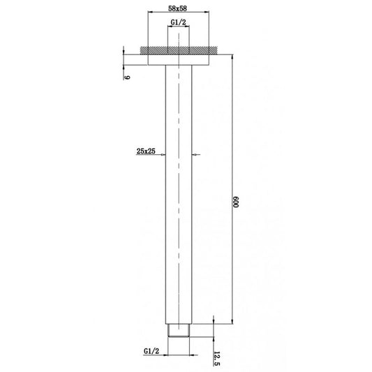 Stainless Steel 600mm Square Ceiling Shower Arm – Gunmetal Grey