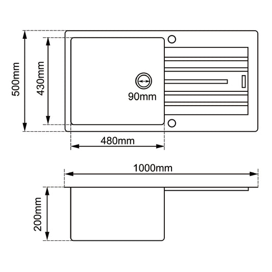 Granite Arete Stone Single Bowl Kitchen Sink with Drain Board - Black