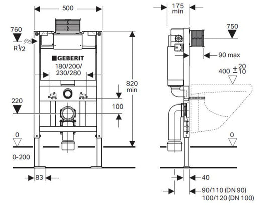Geberit Duofix Kappa Concealed In-Wall Cistern with Frame 4.5/3L