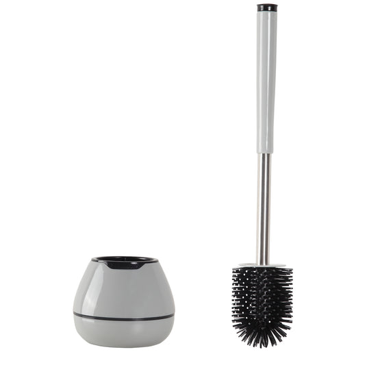 BOOMJOY Toilet Brush and Holder with TPR Rubber and Built-in Tweezer - Grey/Black