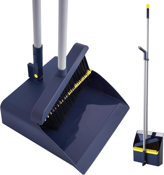 IVYROLL Long-Handled Broom and Dustpan Set with Adjustable Height with Foldable Dustpan