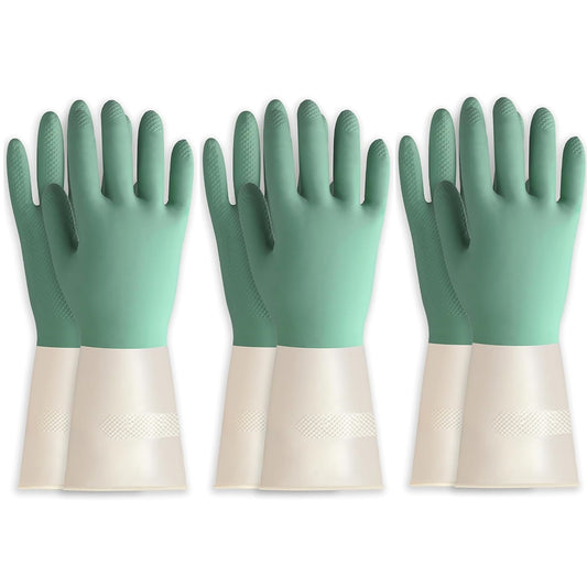 BOOMJOY 3 Pairs Latex Heavy-Duty Cleaning Gloves - Green