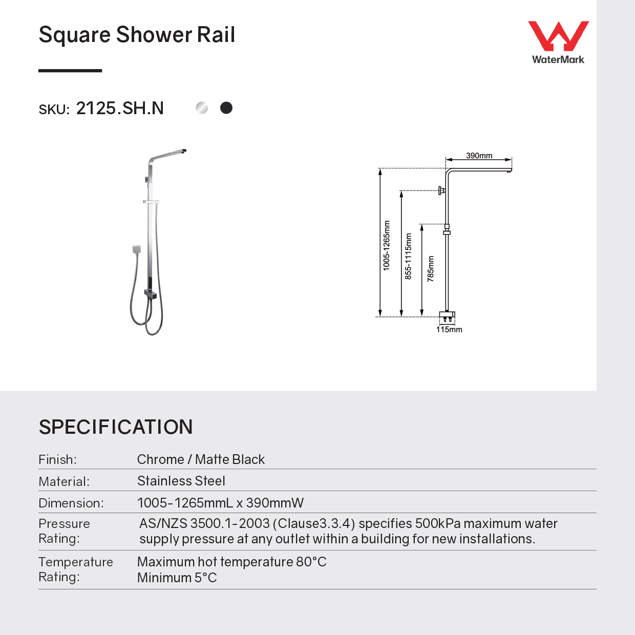 Stainless Steel & Solid Brass Shower Station Square - Black
