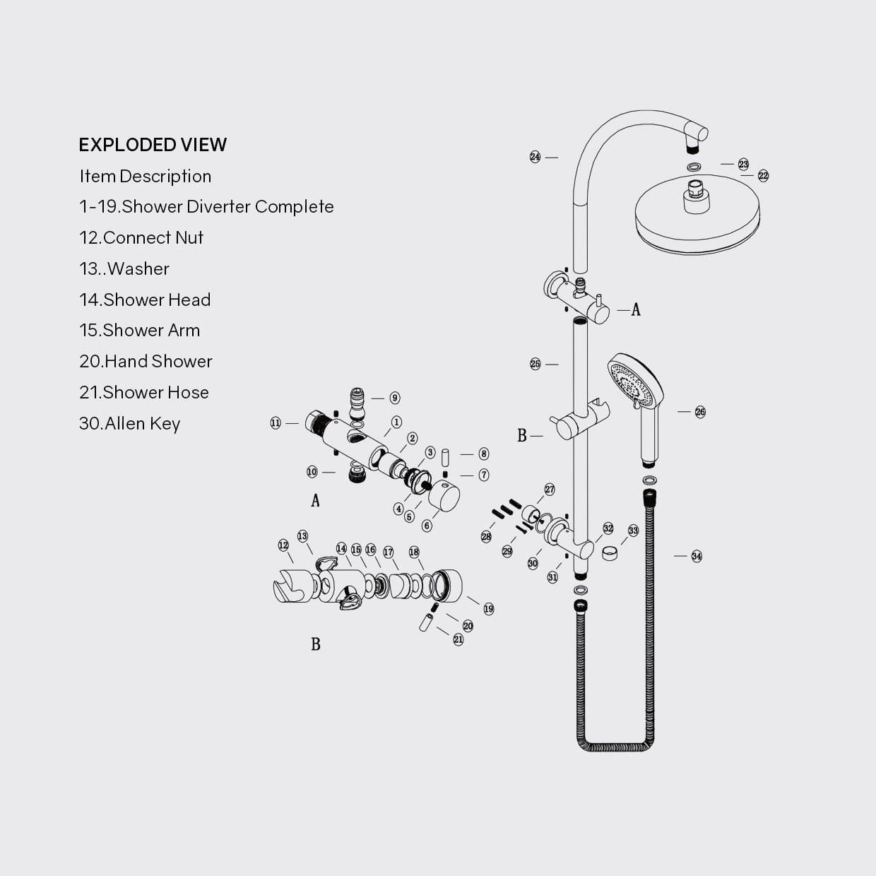 Solid Brass 10" Shower Station - Gunmetal Dark Grey