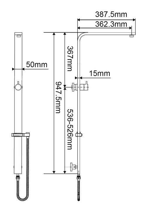 Stainless Steel & Solid Brass Fixed Shower Rail Flat - Chrome Silver