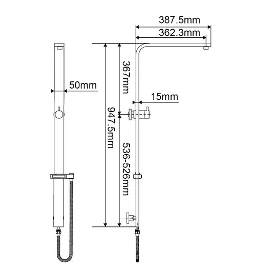 Stainless Steel & Solid Brass Fixed Shower Rail Flat - Chrome Silver