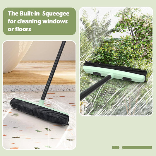 DALIPER 3-in-1 Rubber Broom Pet Hair Remover with Squeegee – Adjustable Telescopic Handle & Detailing Brush for Carpet, Hardwood, and Tile Floors