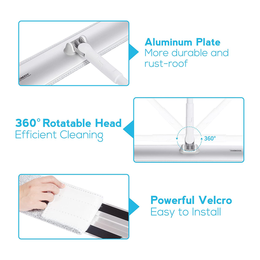 BOOMJOY 50cm Extra-Wide Flat Mop with Scraper - Ultra-Thin 360° Swivel Head