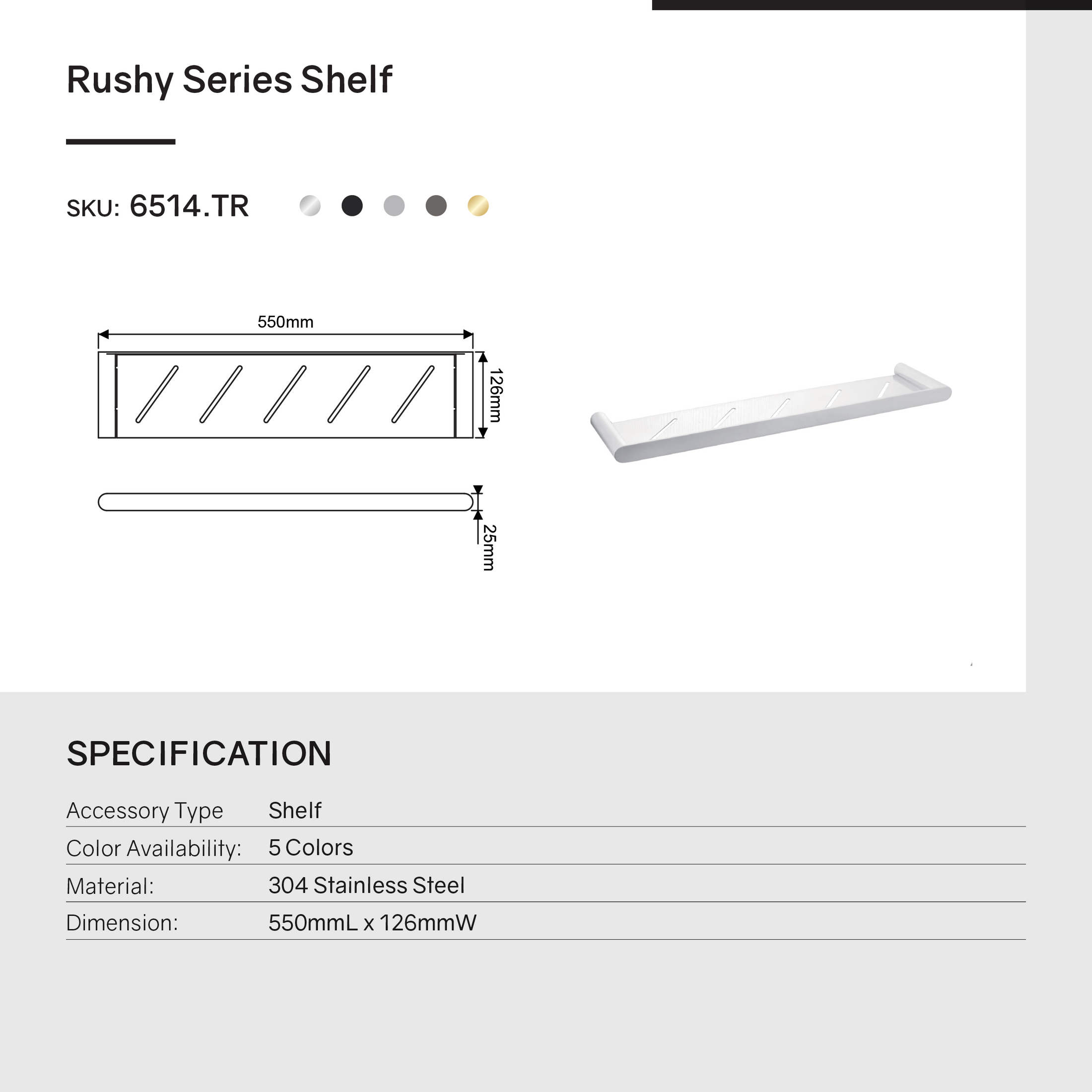 Stainless Steel Shelf - Brushed Nickel Silver - RUSHY
