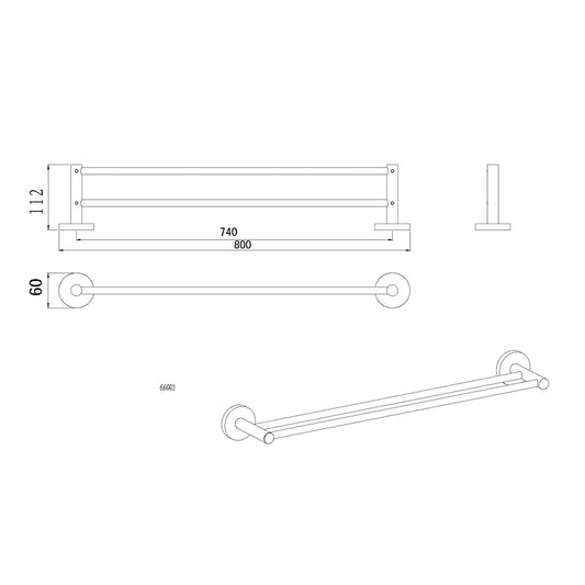 Stainless Steel 790mm Double Towel Rail - Black - LUCID PIN