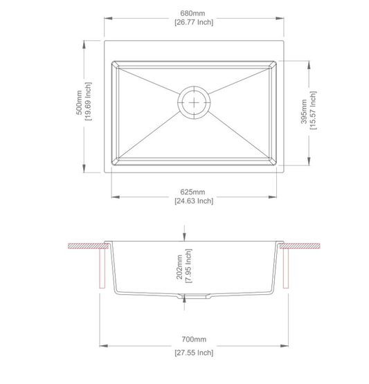Carysil Granite Stone Single Bowl Kitchen Sink 680x500x220mm - White