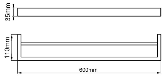 Stainless Steel 600mm Double Towel Rail - Black - IVANO