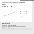 Load image into Gallery viewer, CADDENCE Single Towel Rail 600mm - Brass - Brushed Nickel Silver