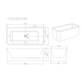 Load image into Gallery viewer, 1700mm MERCIO Bullion Ultra-Thin Back-to-Wall Bathtub dimensions diagram