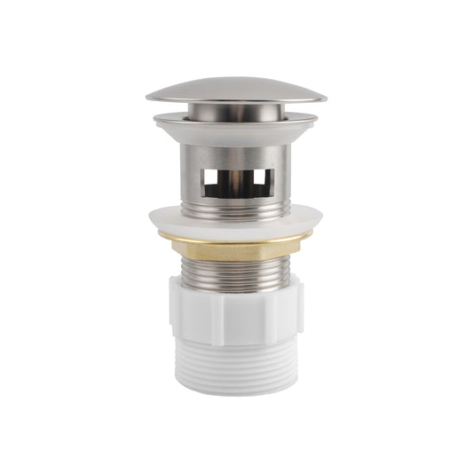 Solid Brass Mushroom Basin Pop Up Waste with Overflow 32/40mm - Brushed Nickel Silver