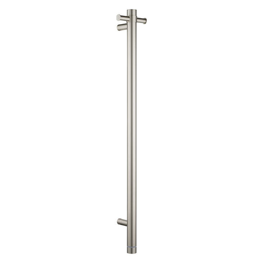 Stainless Steel Electric Heated Towel Rack Single Bar Vertical with Timer - Brushed Nickel Silver