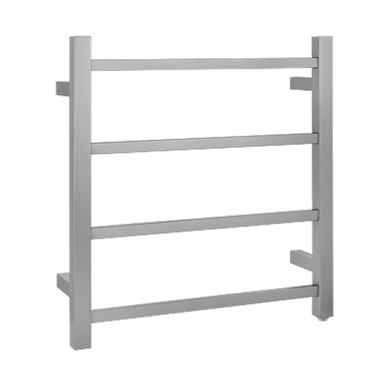 Stainless Steel Heated Towel Rack 4 Bars Square - Brushed Nickel Silver