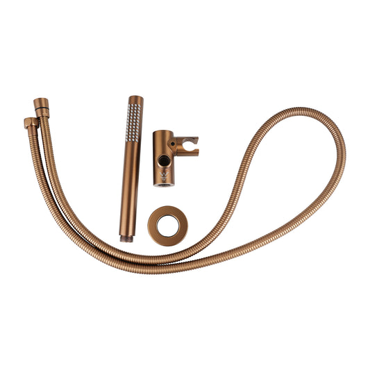Fixed Round Shower Rail with Handheld Shower Head - Stainless Steel & Solid Brass - Brushed Copper