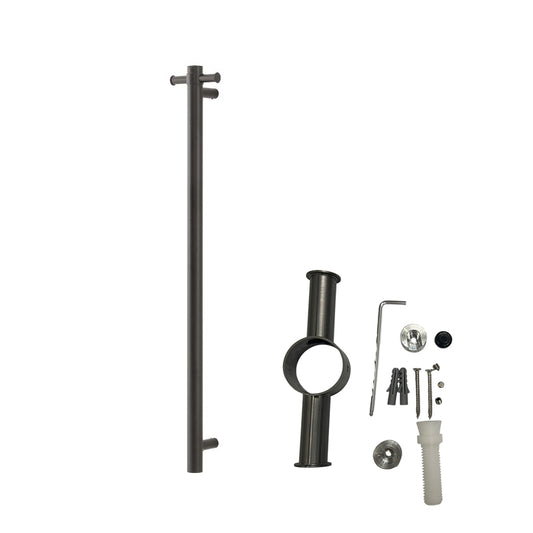 Stainless Steel Electric Heated Towel Rack Single Bar Vertical - Black