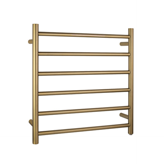 Stainless Steel Heated Towel Rack 6 Bars Round - Brushed Brass Gold