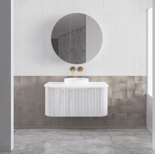 Bergen 900mm Wall Hung Fluted Vanity Cabinet - Matte White