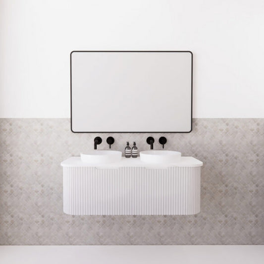 Bergen 1200mm Wall Hung Fluted Vanity Cabinet - Double Bowl - Matte White