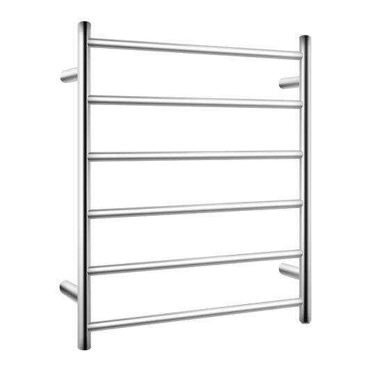 Stainless Steel Heated Towel Rack 6 Bars Round - Brushed Nickel Silver