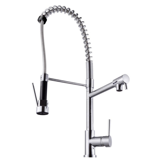 Solid Brass Pull Out Kitchen Mixer - Chrome Silver