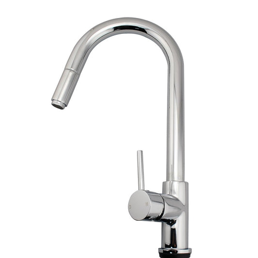 Solid Brass Pull Out Kitchen Mixer - Chrome Silver