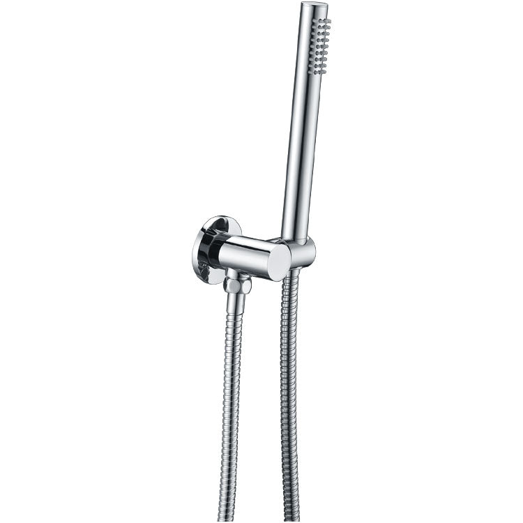 Fixed Round Shower Rail with Handheld Shower Head - Stainless Steel & Solid Brass - Chrome Silver