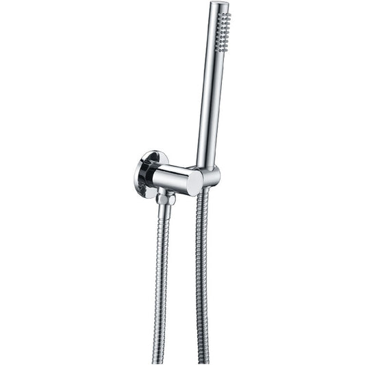 Fixed Round Shower Rail with Handheld Shower Head - Stainless Steel & Solid Brass - Chrome Silver