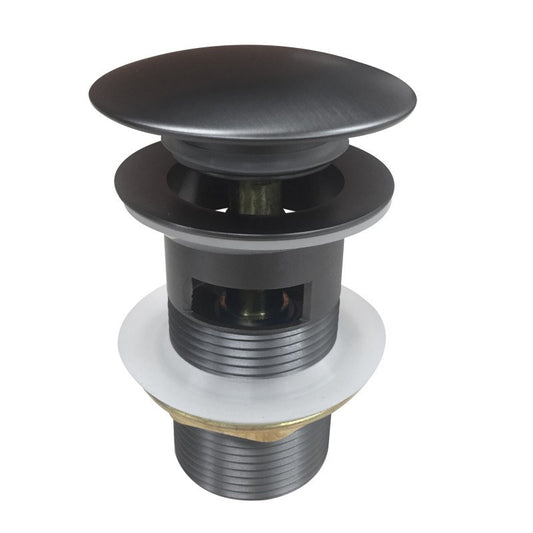 Solid Brass Mushroom Basin Pop Up Waste with Overflow 32/40mm - Gunmetal Grey