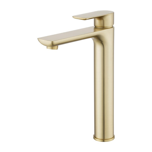 Solid Brass Tall Basin Mixer - Light Brushed Brass Gold - VOG