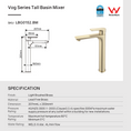 Load image into Gallery viewer, Solid Brass Tall Basin Mixer - Light Brushed Brass Gold - VOG