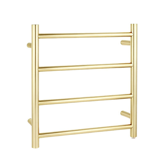 Stainless Steel Heated Towel Rack 4 Bars Round - Light Brushed Brass Gold