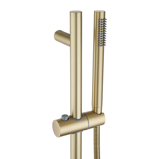 Stainless Steel & Solid Brass Shower Rail with Handheld Shower - Light Brushed Brass Gold