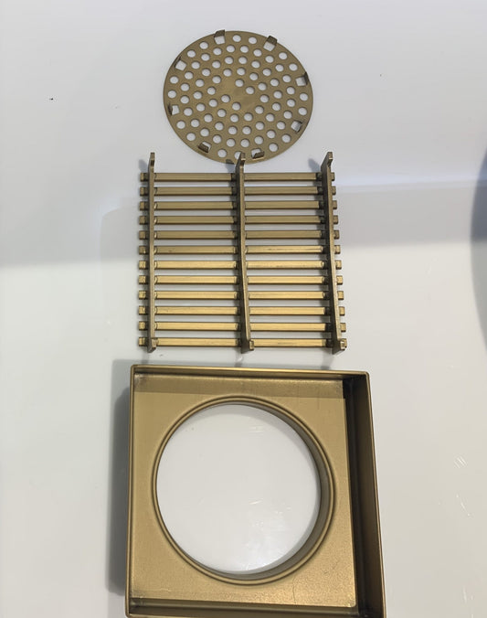 Stainless Steel Grill Floor Waste Shower Grate Drain 115x115x30mm - Brushed Brass Gold