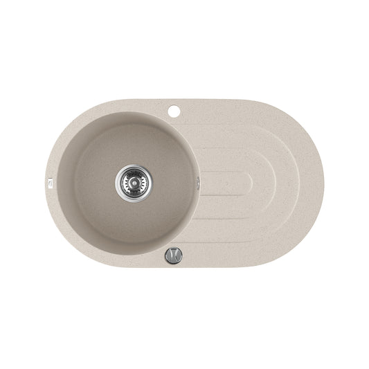 Laveo Dafne Granite Stone Round Single Bowl Kitchen Sink with Drainer 470x780x204mm - Beige