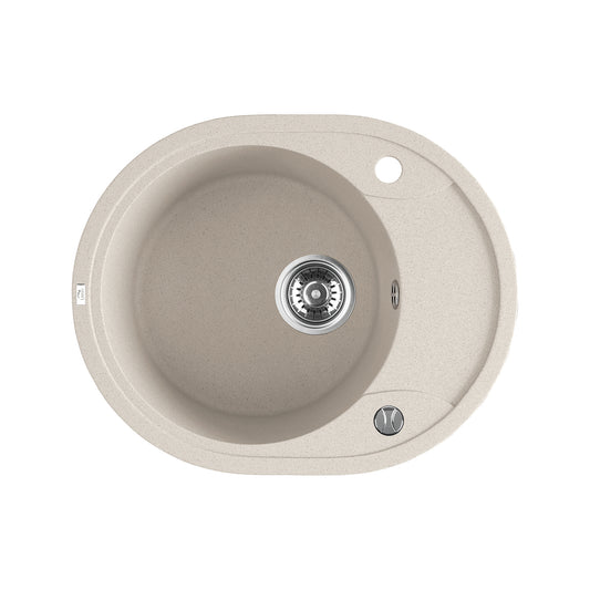 Laveo Dafne Granite Stone Round Single Bowl Kitchen Sink with Short Drainer 470x580x198mm - Beige