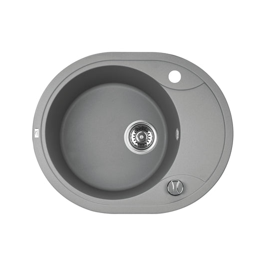 Laveo Dafne Granite Stone Round Single Bowl Kitchen Sink with Short Drainer 470x580x198mm - Grey