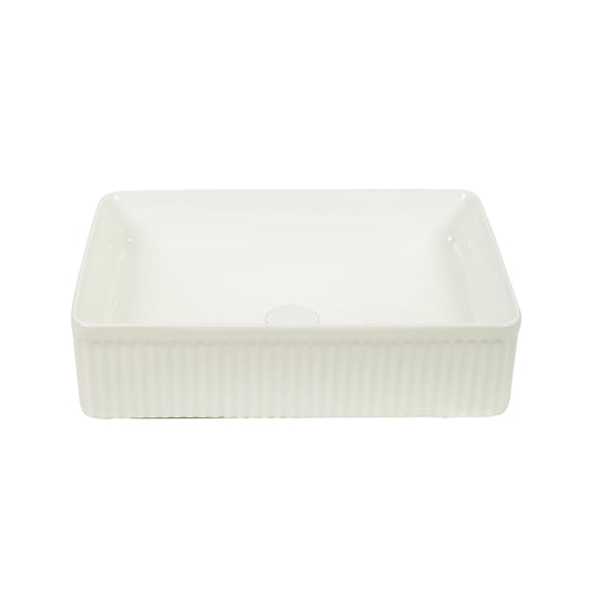 CLAYA Lucid-50 Fluted Rectangle Ceramic Above Counter Basin – Gloss White