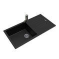 Load image into Gallery viewer, Granite Arete Stone Single Bowl Kitchen Sink with Drain Board - Black