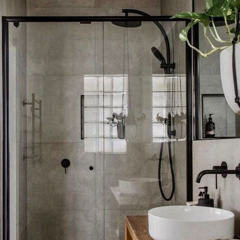 Stainless Steel & Solid Brass Shower Rail Round - Black