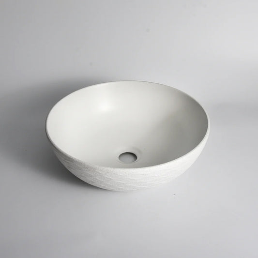 CLAYA Polar-Wavy-40 Round Ceramic Above Counter Basin - Textured Matte White