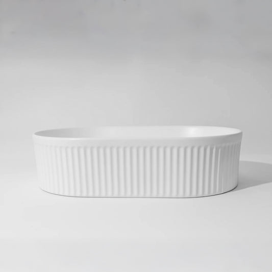 CLAYA Pill-49 Fluted Ceramic 490mm Above Counter Basin – Matte White