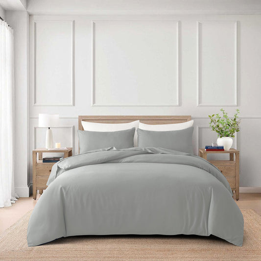 Bellemosa Premium Cotton Quilt Cover Set - Quilt Cover & Pillowcases - Light Grey