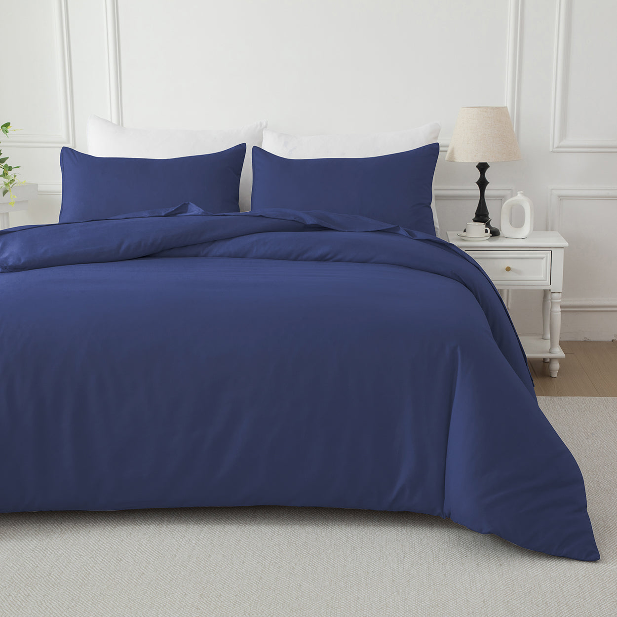 Bellemosa Brushed Microfibre Quilt Cover Set - Quilt Cover & Pillowcases - Navy Blue
